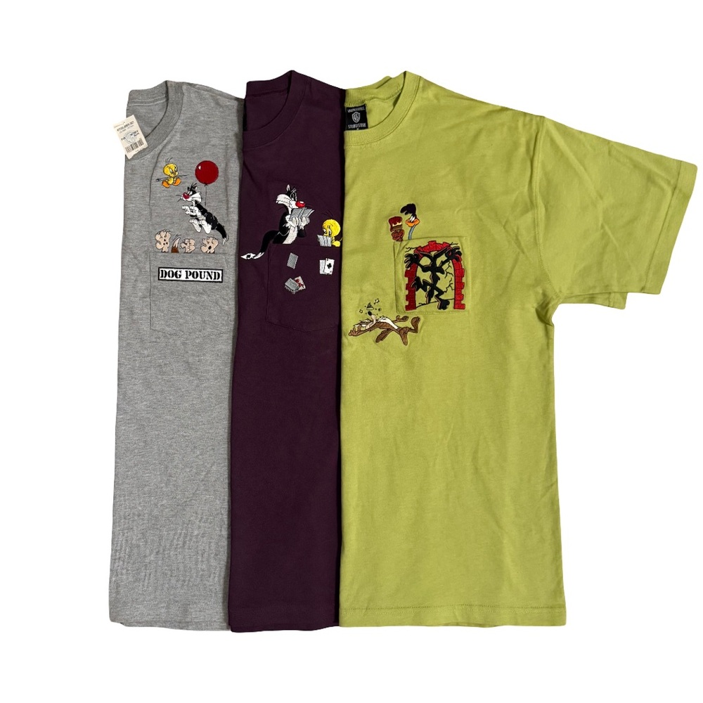 Vintage 1997 Warner Bros. Looney Tunes Embroidered Pocket T-Shirt Bundle Medium